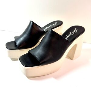 Free People Womens US 9.5 EU 40 Zoe Black Heeled Platform Sandals Shoes Mules